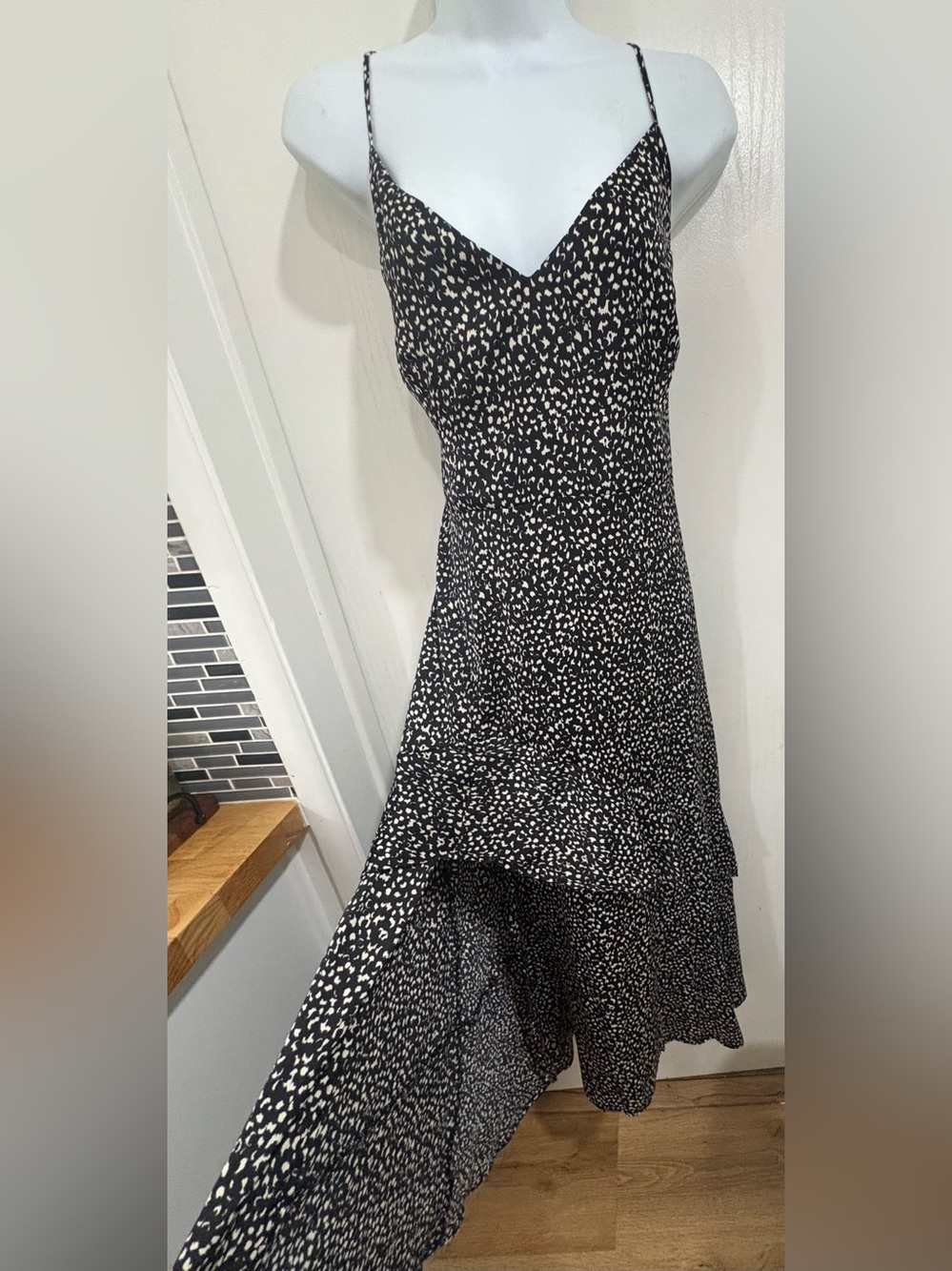 Evening satin salsa dancing dress black and White Spotted Slip Maxi Dress